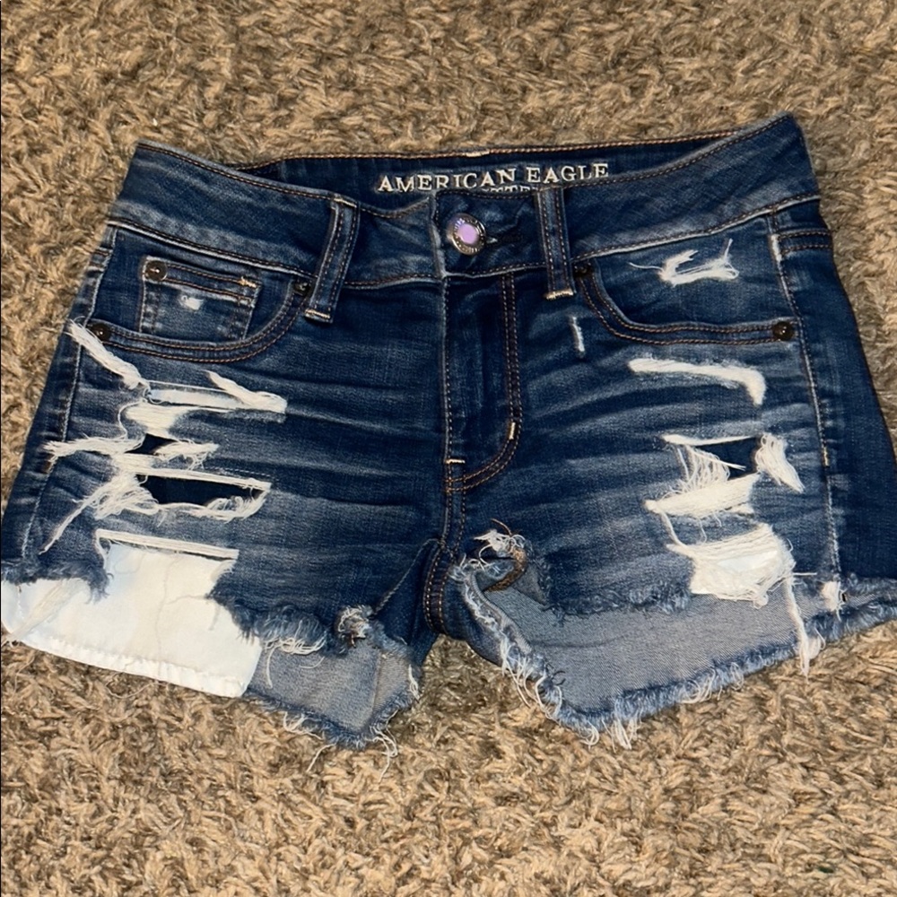 SOLD American Eagle Junior’s Blue Distressed Denim Shorts